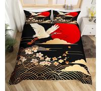 Loussiesd Set di biancheria da letto in stile giapponese con fiori di ciliegio, per bambini, ragazzi e ragazze, copripiumino a tema Ukiyoe, 2 pezzi, per letto singolo, con cerniera
