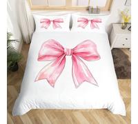 Loussiesd Set di biancheria da letto king size con fiocco rosa, per ragazzi e ragazze, stile principessa sognante, con papillon rosa, decorazione per camera da letto, 3 pezzi, chiusura a cerniera con