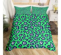 Loussiesd Set di biancheria da letto leopardato con ghepardo verde e grigio con animali selvatici, alla moda, 2 pezzi, per letto junior/culla