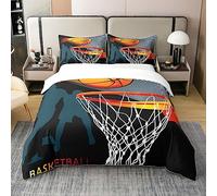 Loussiesd Set di biancheria da letto matrimoniale con copripiumino sportivo e basket, 100% cotone, per ragazzi, motivo basket 3D, copripiumino Slam Dunk per camera da letto, 3 pezzi