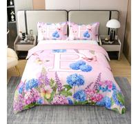 Loussiesd Set di biancheria da letto matrimoniale con lettera B, 100% cotone, per ragazzi e ragazze, motivo floreale con farfalle, decorazione per camera da letto, 3 pezzi, chiusura a cerniera, con 2