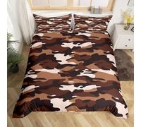 Loussiesd Set di biancheria da letto mimetico per ragazze e ragazzi, per letto junior/culla, decorazione per la stanza, colore marrone kaki, copripiumino in stile militare, 2 pezzi, biancheria da