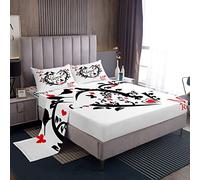 Loussiesd - Set di biancheria da letto Mr Mrs per coppia, romantico set da letto per matrimonio per uomo e donna, coppia di innamorati, san valentino, lenzuolo con angoli, felicità, uccelli innamorati