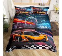 Loussiesd Set di biancheria da letto per auto da corsa per ragazzi e ragazzi con copripiumino per bambini e ragazzi Cool Car Sports 1 copripiumino con 2 federe per letto matrimoniale