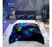 Loussiesd Set di biancheria da letto per bambini, 135 x 200 cm, Galaxy Gaming Betten Glitter Game Copripiumino traspirante Ragazzi Gamepad Teens Set di biancheria da letto con 1 federa