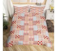 Loussiesd Set di biancheria da letto per bambini con copripiumino a quadri per letto junior/culla, per ragazzi e ragazze, decorazione per camera da letto, motivo geometrico rosso, retrò, traspirante