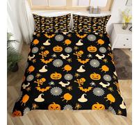 Loussiesd Set di biancheria da letto per bambini con decorazioni di Halloween per bambini, per lettino/culla, pipistrello, zucca, lanterna, set di biancheria da letto per adolescenti, teschio