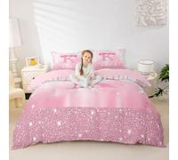 Loussiesd Set di biancheria da letto per bambini con fiocco rosa, con iniziale K personalizzata, per letto junior/culla, con glitter, per ragazzi e ragazze, con fiocco, in microfibra, decorazione per
