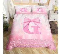 Loussiesd Set di biancheria da letto per bambini con fiocco rosa, per letto junior/culla, personalizzabile con iniziale G Comforter Princess Glitter Copripiumino per ragazzi ragazze fiocco alfabeto