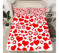 Loussiesd Set di biancheria da letto per bambini con lenzuolo con angoli, per letto king size, motivo amore, cuore, rosso, bianco, set di biancheria da letto per San Valentino, con tasca profonda