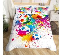 Loussiesd Set di biancheria da letto per bambini con motivo calcio sportivo per bambini, colorato, tie-dye, biancheria da letto per bambini/lettini per bambini e adolescenti, con inchiostro a spruzzo