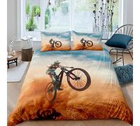 Loussiesd - Set di biancheria da letto per bambini con motivo mountain bike, per bambini e ragazze, con motivo sportivo estremo, con 1 federa, 2 pezzi per letto singolo