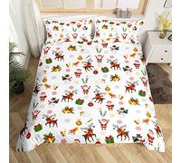 Loussiesd Set di biancheria da letto per bambini con pupazzo di neve e Babbo Natale, set da letto per ragazzi e ragazze, con simpatiche renne e campanelle di Natale, collezione per camera da letto, 2