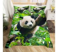 Loussiesd Set di biancheria da letto per bambini con stampa 3D con panda, per ragazze e ragazzi, con motivo animale, verde e nero, ultra alto, in microfibra, con cerniera, per letto junior/culla