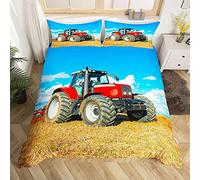 Loussiesd - Set di biancheria da letto per bambini con trattore da uomo, motivo auto da costruzione, per bambini, rosso, pesante, copripiumino a tema fattoria, copriletto per camera