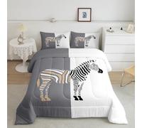 Loussiesd Set di biancheria da letto per bambini con zebra blu e bianca, per letto singolo, stampa animalier, arte astratta, trapunta per bambini ragazzi ragazze camera da letto decorazione a strisce