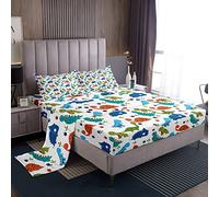 Loussiesd Set di biancheria da letto per bambini e bambine, con dinosauri in stile cartone animato, per bambini e ragazze, colorato, per letto matrimoniale