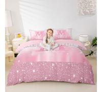 Loussiesd Set di biancheria da letto per bambini e bambine, con fiocco rosa, per letto junior/culla, personalizzabile con iniziale M, copripiumino principessa glitterato, fiocco per bambini