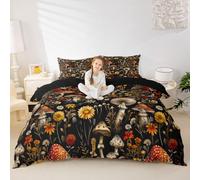 Loussiesd Set di biancheria da letto per bambini e bambine, morbido copripiumino con funghi in microfibra, motivo con funghi kawaii, piante selvatiche, decorazione per camera da letto, 2 pezzi con 1