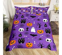 Loussiesd Set di biancheria da letto per bambini e bambine, motivo fantasma, pipistrelli, castello, viola, trapunta, 2 pezzi, per letto da ragazzo/culla