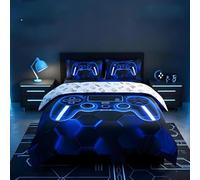 Loussiesd Set di biancheria da letto per bambini e ragazzi, con | Traspirante Morbido Ragazze Camera Decor Blu e Nero Console di Gioco Copripiumino Gamepad A Nido D'ape 2 Pz Cerniera Leggero