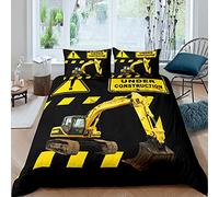 Loussiesd Set di biancheria da letto per bambini e ragazzi costruzione veicoli Comforter copertura pesante macchinari auto camion copripiumino giallo nero biancheria letto king size collezione 3 pezzi