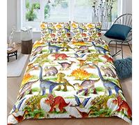 Loussiesd - Set di biancheria da letto per bambini e ragazzi, motivo: dinosauri, copripiumino 135 x 200 cm, in microfibra, set con 1 federa da 80 x 80 cm, per letto singolo, 2 pezzi