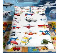 Loussiesd Set di biancheria da letto per bambini, motivo: aeroplano, copripiumino per bambini, ragazzi, ragazze, elicotteri volanti, in microfibra e lino, biancheria da letto da viaggio