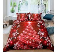 Loussiesd Set di biancheria da letto per bambini, ragazzi e ragazze, lussuoso e chic, a tema natalizio, con glitter, fiocco di neve, stella, set copripiumino in microfibra rossa, decorazione per la