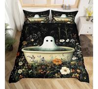 Loussiesd Set di biancheria da letto per bambini, ragazzi e ragazze, per camera da letto, motivo: fantasma floreale nella vasca da bagno, set di biancheria da letto per bambini e lettini, per tutte le
