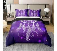 Loussiesd Set di biancheria da letto per bambini, ragazzi e ragazze, stile bohémien, con acchiappasogni, per letto super king size, stile bohémien, 100% cotone, colore viola, senza piumino