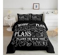 Loussiesd Set di biancheria da letto per bambini, stile vintage, con versi della Bibbia cristiana, Geremia, per camera da letto, per ragazzi, ragazzi, adolescenti, moderno, in piuma nera, per letto