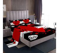 Loussiesd - Set di biancheria da letto per coppia, Mr e Mrs, lenzuola con angoli, lenzuolo piano, lenzuola creative per San Valentino, regalo per uomo e donna, colore: Rosso, Nero, Bianco, misura King