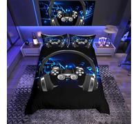 Loussiesd Set di biancheria da letto per cuffie e gamepad Note Melody Musica Copripiumino Gamepad Copripiumino, 230x220cm Collezione Camera da letto, 3 pezzi