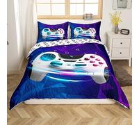 Loussiesd - Set di biancheria da letto per gamepad, motivo geometrico, a triangolo, per bambini, per videogiochi, videogiochi, gamepad, copertura per copriletto, 2 pezzi, per letto singolo