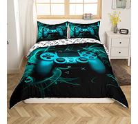Loussiesd Set di biancheria da letto per letto matrimoniale, con copripiumino e motivo videogiochi, per ragazzi e bambini, motivo geometrico triangolare, 3 pezzi, colore: turchese