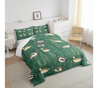 Loussiesd Set di biancheria da letto per letto matrimoniale, motivo: anatra reale, caccia e pesca, per bambini, ragazzi e ragazze, collezione per camera da letto, 3 pezzi, colore: verde scuro