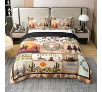 Loussiesd Set di biancheria da letto per letto matrimoniale, stile cowboy, stile rodeo cowboy, 100% cotone, con copripiumino bohémien, marrone chiaro, senza piumone