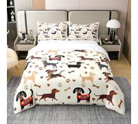 Loussiesd Set di biancheria da letto per letto singolo, 100% cotone, per bambini, ragazzi, ragazze, adolescenti, bassotti, cagnolini, viola, con 1 federa