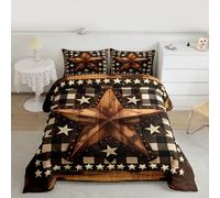 Loussiesd Set di biancheria da letto per letto singolo con stampa a stelle del Texas occidentale, per tutte le stagioni, con 1 federa, marrone, vintage, country, per bambini, per letto singolo