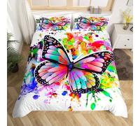 Loussiesd Set di biancheria da letto per ragazze e ragazzi e bambini, motivo con farfalle arcobaleno, copripiumino decorativo con insetti volanti 3D, copripiumino colorato per letto junior/culla, 2