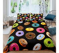 Loussiesd Set di biancheria da letto per ragazze ragazzi e bambini Cioccolato Cioccolato Doughnut Copriletto Decorativo Dolce Stampa Dessert Copripiumino Luminoso Colorato Copriletto King Size 3