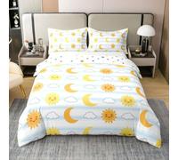 Loussiesd Set di biancheria da letto per ragazzi e ragazze, con copripiumino e stelle, 100% cotone, per letto matrimoniale, 3 pezzi, chiusura a cerniera, con 2 federe
