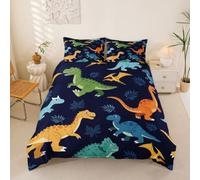 Loussiesd Set di biancheria da letto per ragazzi e ragazze, con copripiumino per letto matrimoniale con dinosauri in stile cartone animato, 3 pezzi, decorazione per la stanza, traspirante, morbido e