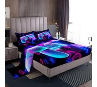 Loussiesd - Set di biancheria da letto per ragazzi e ragazze con motivi ispirati ai videogiochi, simbolo esagonale, 1 lenzuolo piano + 1 lenzuolo con angoli + 1 federa, in microfibra, misura singolo