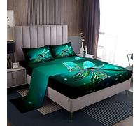 Loussiesd - Set di biancheria da letto per ragazzi e ragazze, con motivo libellula e animali tropicali, effetti sfumati verde e glitter, 3 pezzi, per letto singolo