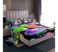 Loussiesd Set di biancheria da letto spazio esterno galassia set lenzuola per bambini ragazzi adolescenti cartone animato universo pianeta lenzuola pittura carina set letto 3 pezzi misura singola