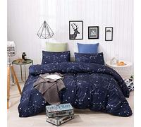 Loussiesd Set di biancheria da letto Star Constellation Set di biancheria da letto Galaxy Universe e biancheria e adulti, a pois geometrici copriletto con animali, blu navy 2 pezzi per camera singola