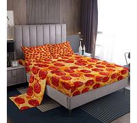 Loussiesd - Set di biancheria per letto king size, stampa di pizza, morbido, leggero e divertente, lenzuolo di sopra e con angoli, con federa