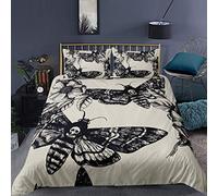 Loussiesd Set di da letto con teschio gotico e tarme della morte e fiori,copripiumino super con ossa,motivo pesonalizzato,per giovani,adulti,ragazzi,donne,nero,crema,morbida cerniera